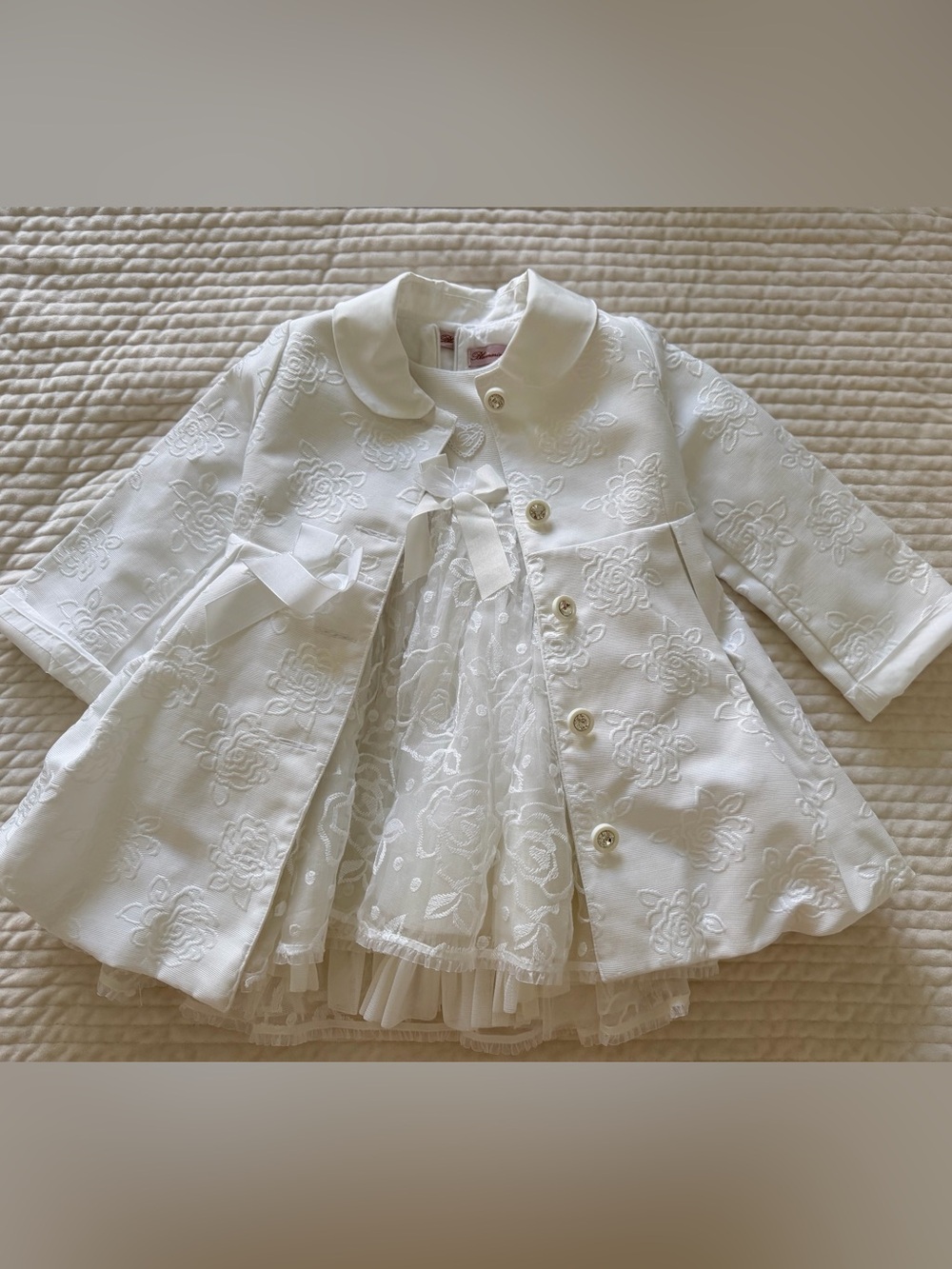 Blumarine White Embroidered Coat & Lace Dress Set – 2 Piece